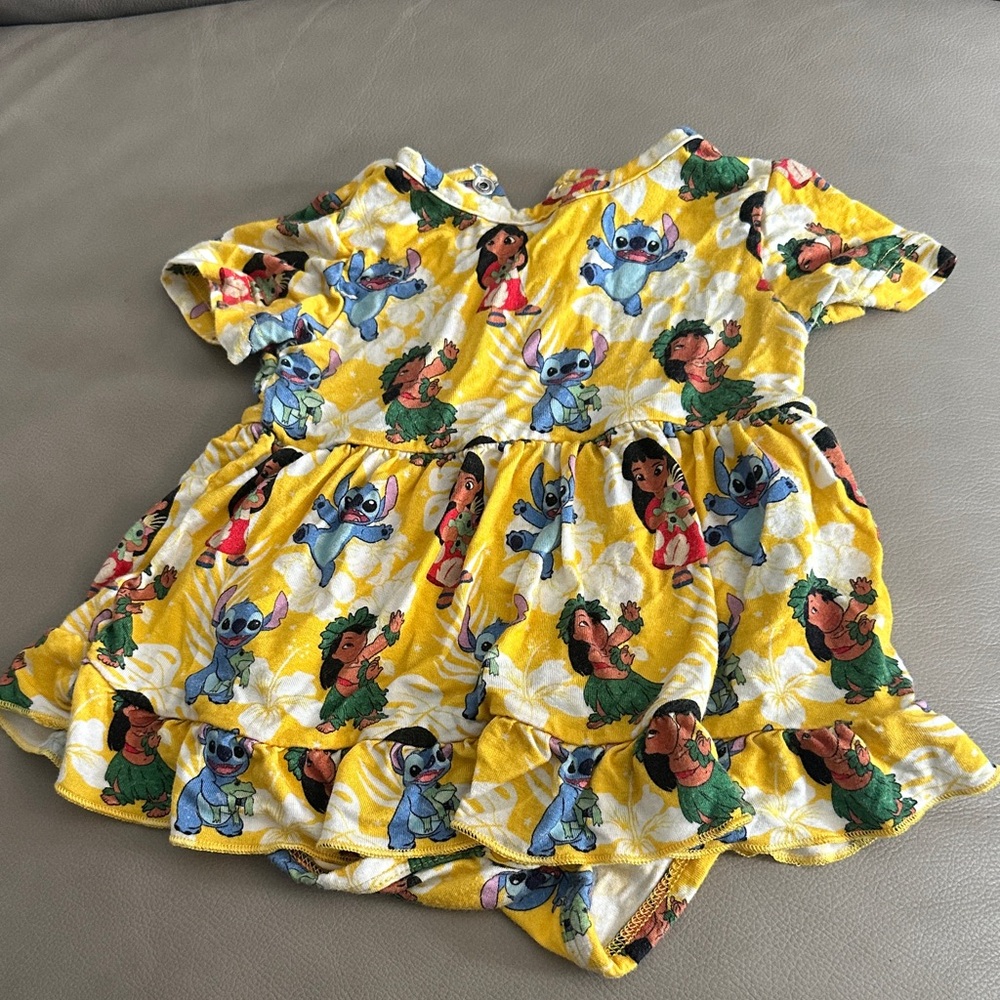 Yellow Lilo & Stitch Print Kids One-Piece Dress Romper